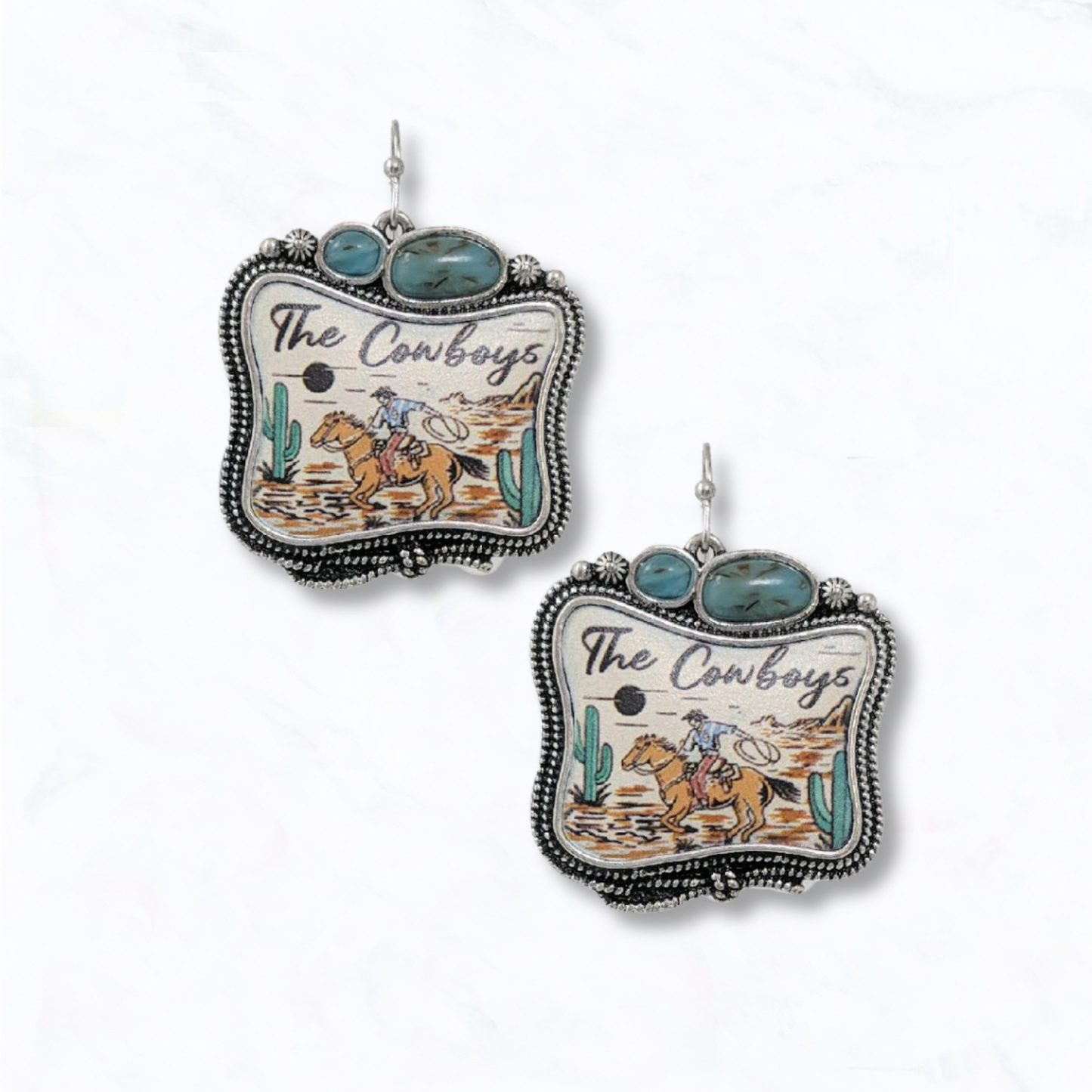 Desert Cowboys Turquoise Postcard Earrings