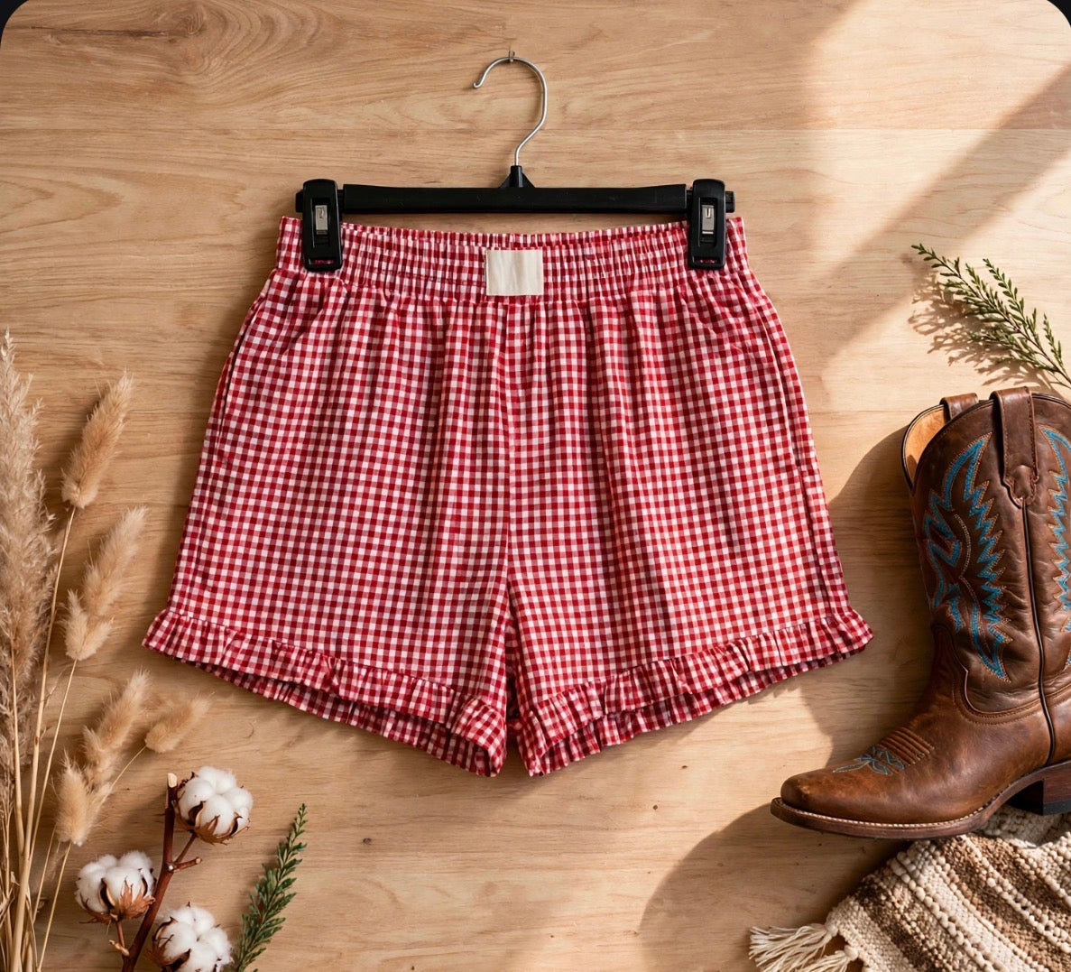 Ruffled Gingham Shorts