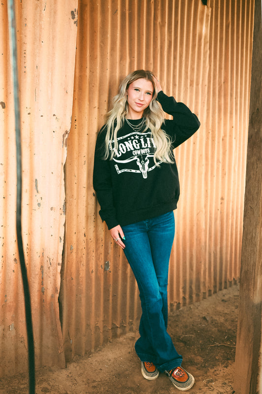 LONG LIVE COWBOYS COW SKULL GRAPHIC BRUSHED SWEATSHIRTS
