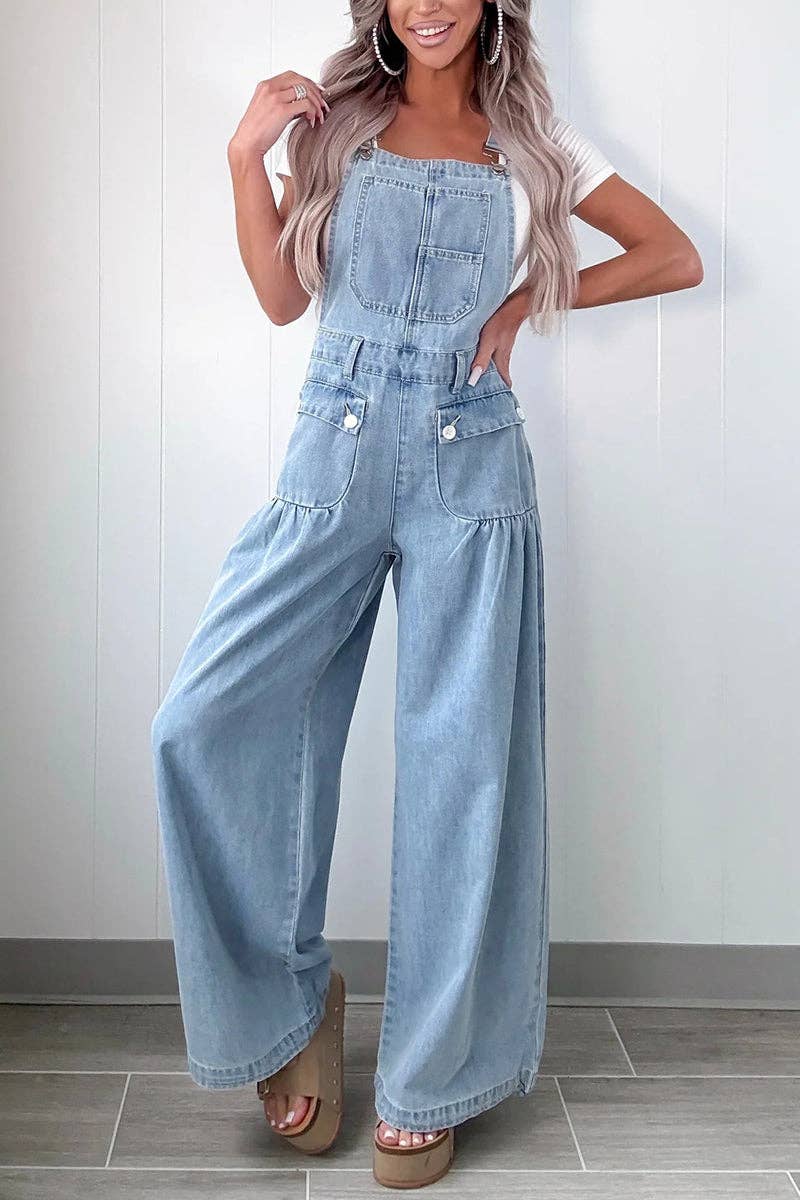 Country Cute Denim Overall Jumpsuit: BLUE