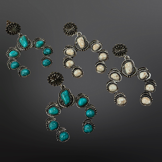 Faux Turquoise Squash Blossom Earrings
