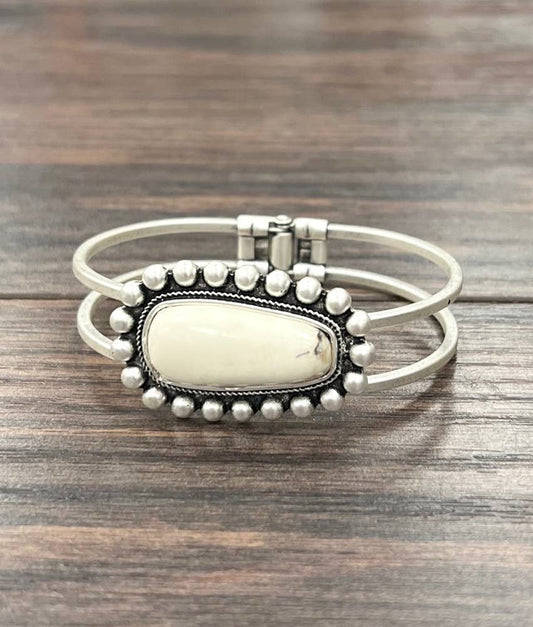 White Turquoise, Brass Cuff Bracelet
