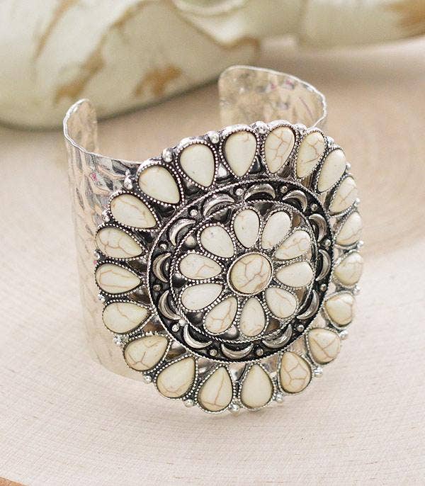 Semi Stone Concho Chunky Bracelet: White