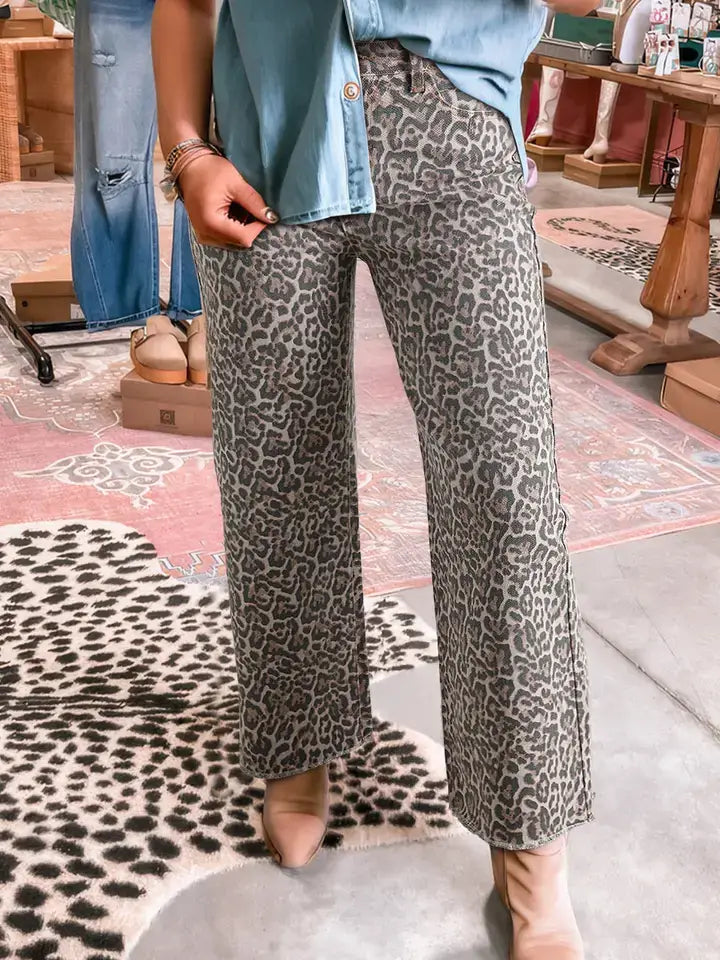 Brown Leopard Print High Waisted Flare Jeans