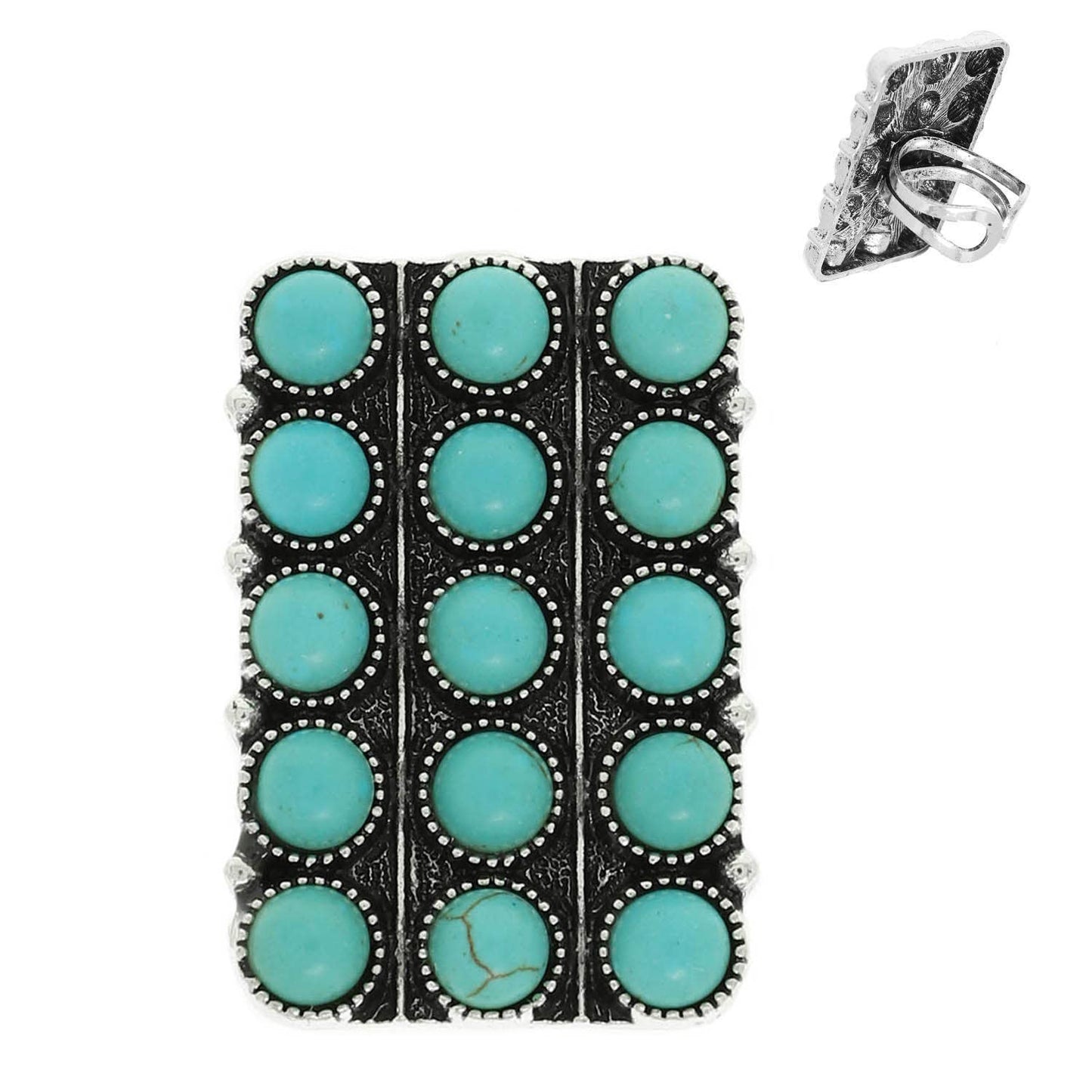 Western Turquoise Bubble Pavé Rectangle Stretch Ring