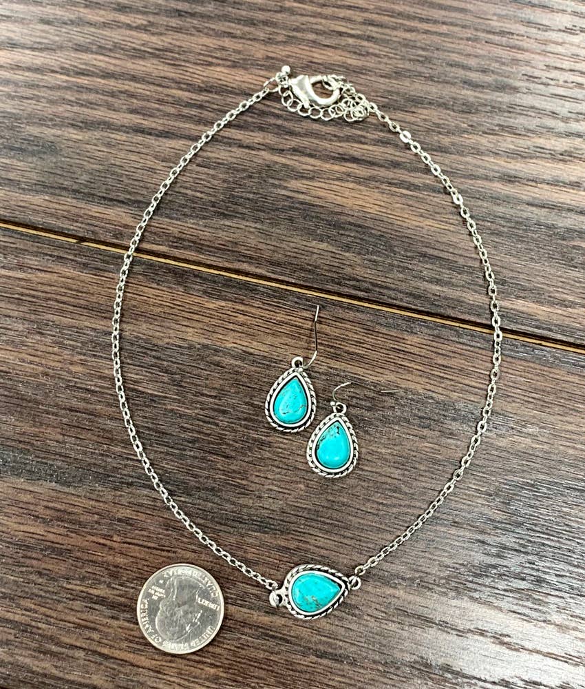 16" Drop Turquoise Necklace Earrings Set