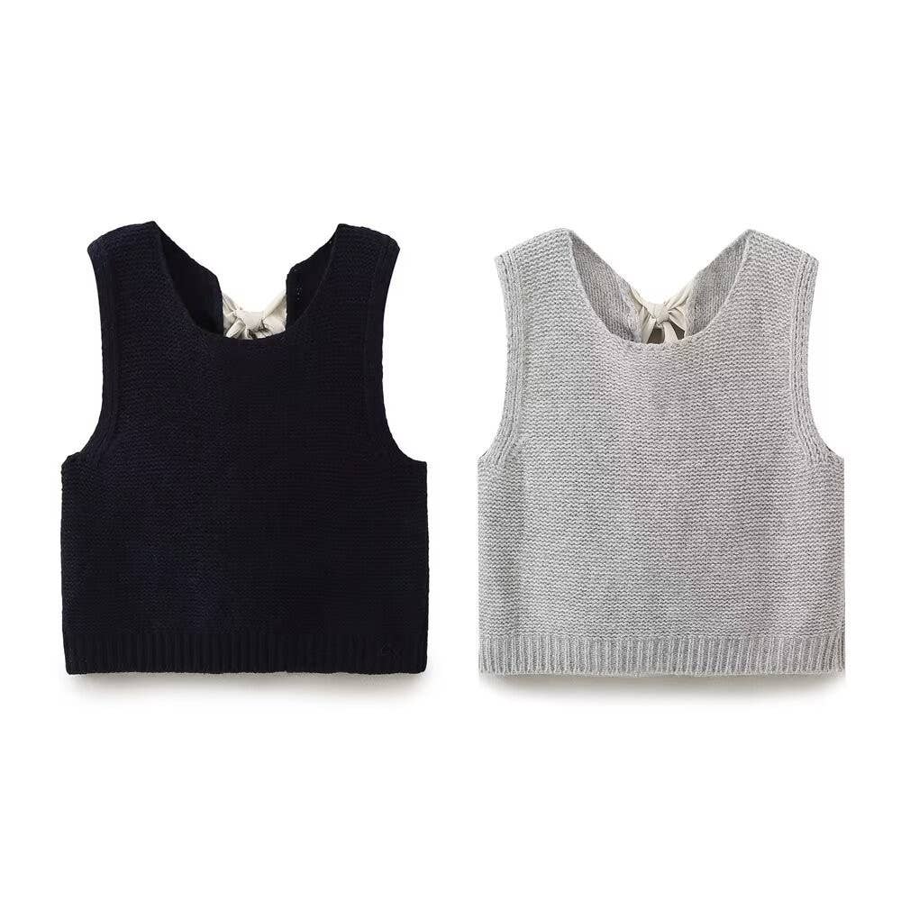 Women's Bow Tie Solid Color Fitted Sweater Vest