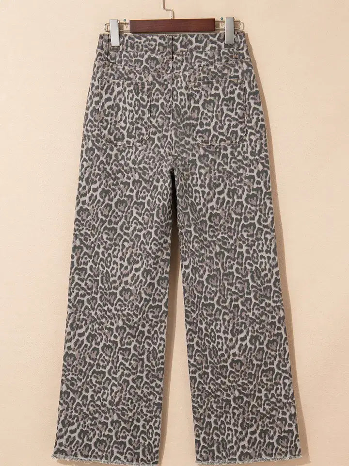 Brown Leopard Print High Waisted Flare Jeans