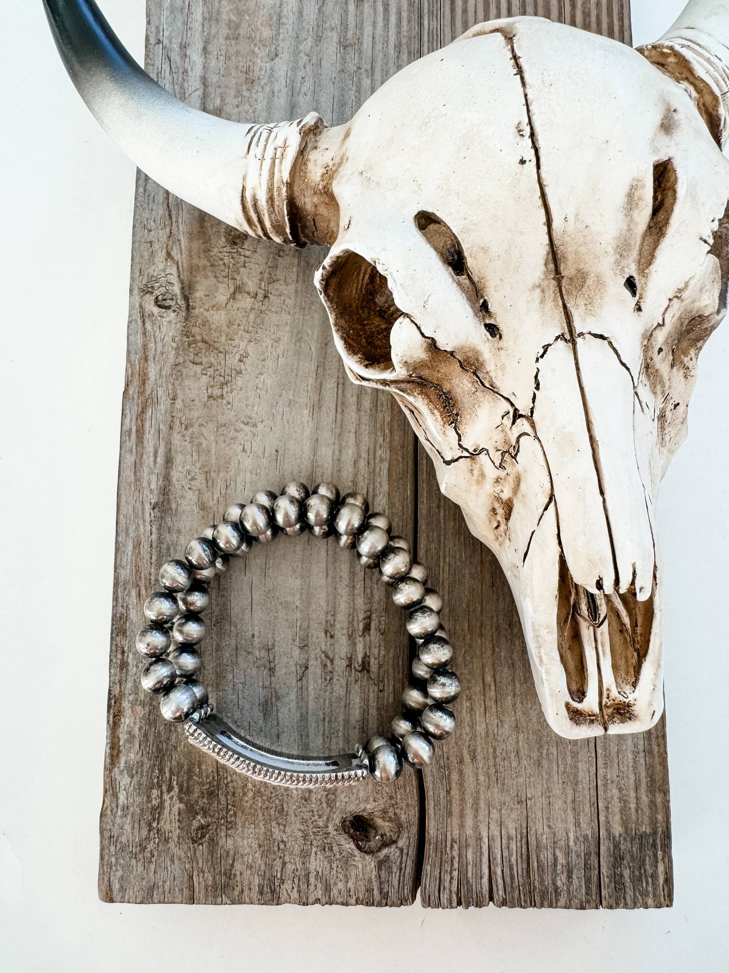Western Navajo Style Pearl Stone Stretch Pendant Bracelet 