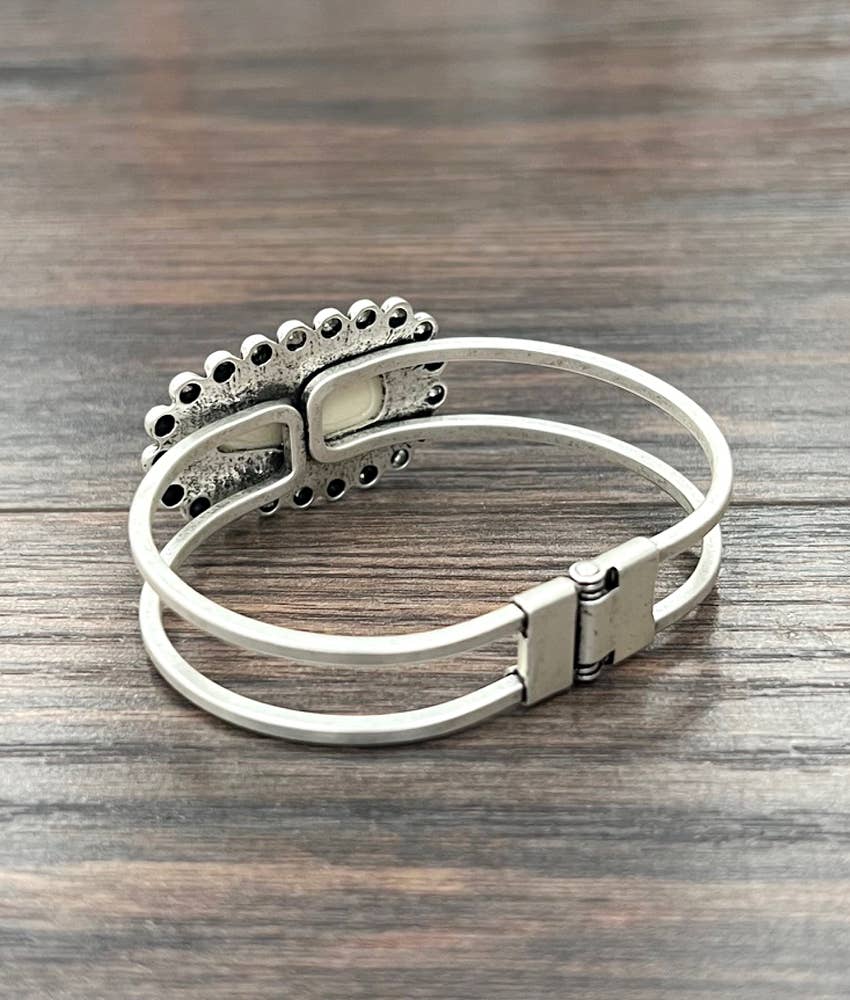 White Turquoise, Brass Cuff Bracelet