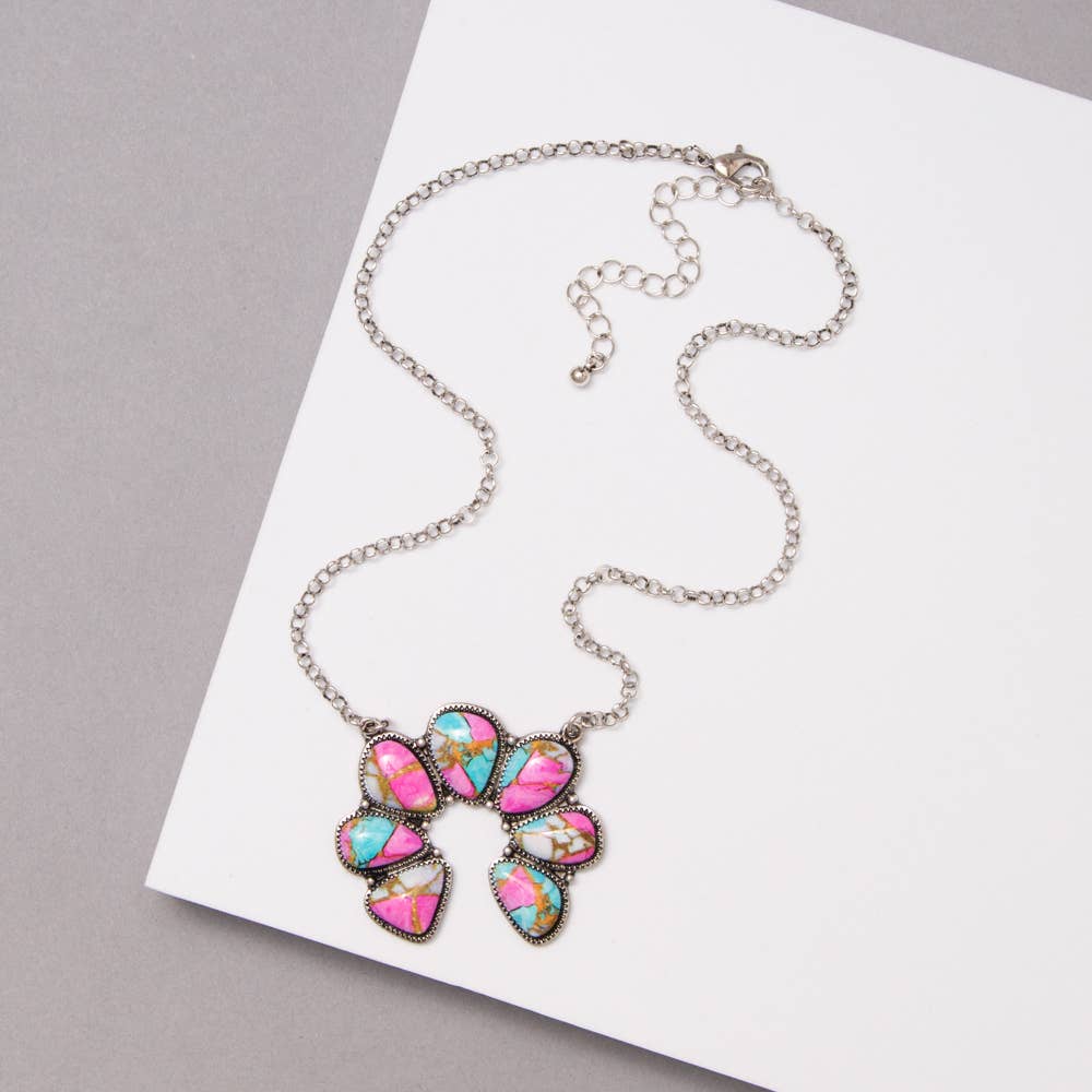 Western Navajo Blossom Necklace : Pink Turquoise