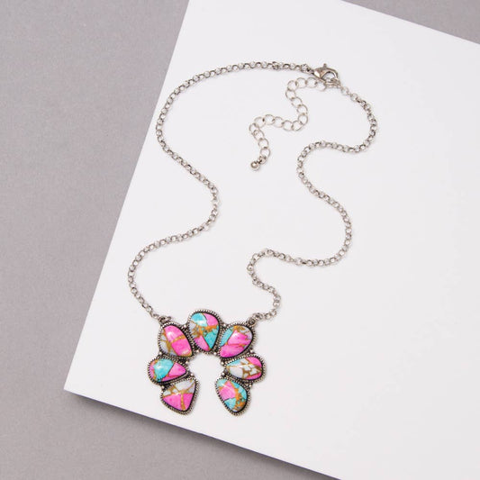 Western Navajo Blossom Necklace : Pink Turquoise