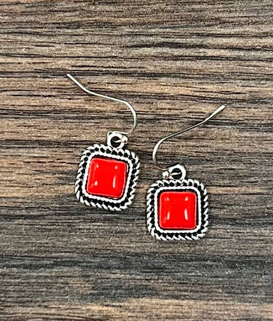 8mm Square Coated Stone Earrings